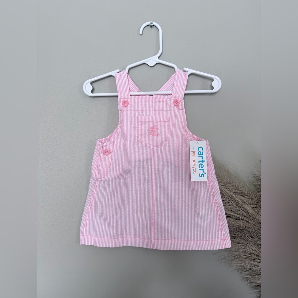 Carter's Easter Pink Striped Girls Overall Dress